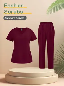 Medical V-Neck Quick-Dry Hand Brush Suit Set Uniforms, Slight Stretch Unrestricted Movement, Hospital Clinic Home Leisure Dual Scene Fit