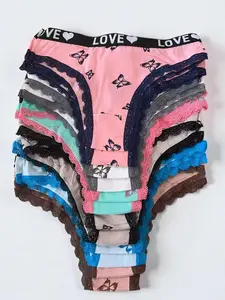 (89506) Women's Cotton Lace trim Panties, 12 pieces, Assorted Color