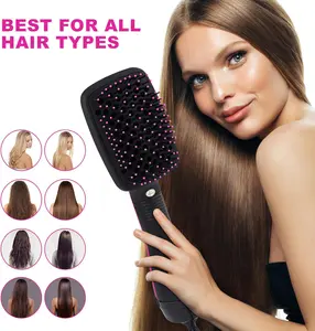 Women's 2-in-1 Negative Ion Hot Air Brush - 1-Step Hair Dryer, Straightener, Smooth Anti-Frizz Styling Tool