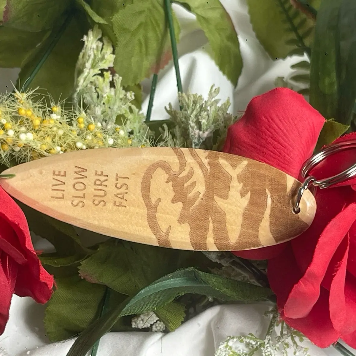 Laser engraved wooden keychain