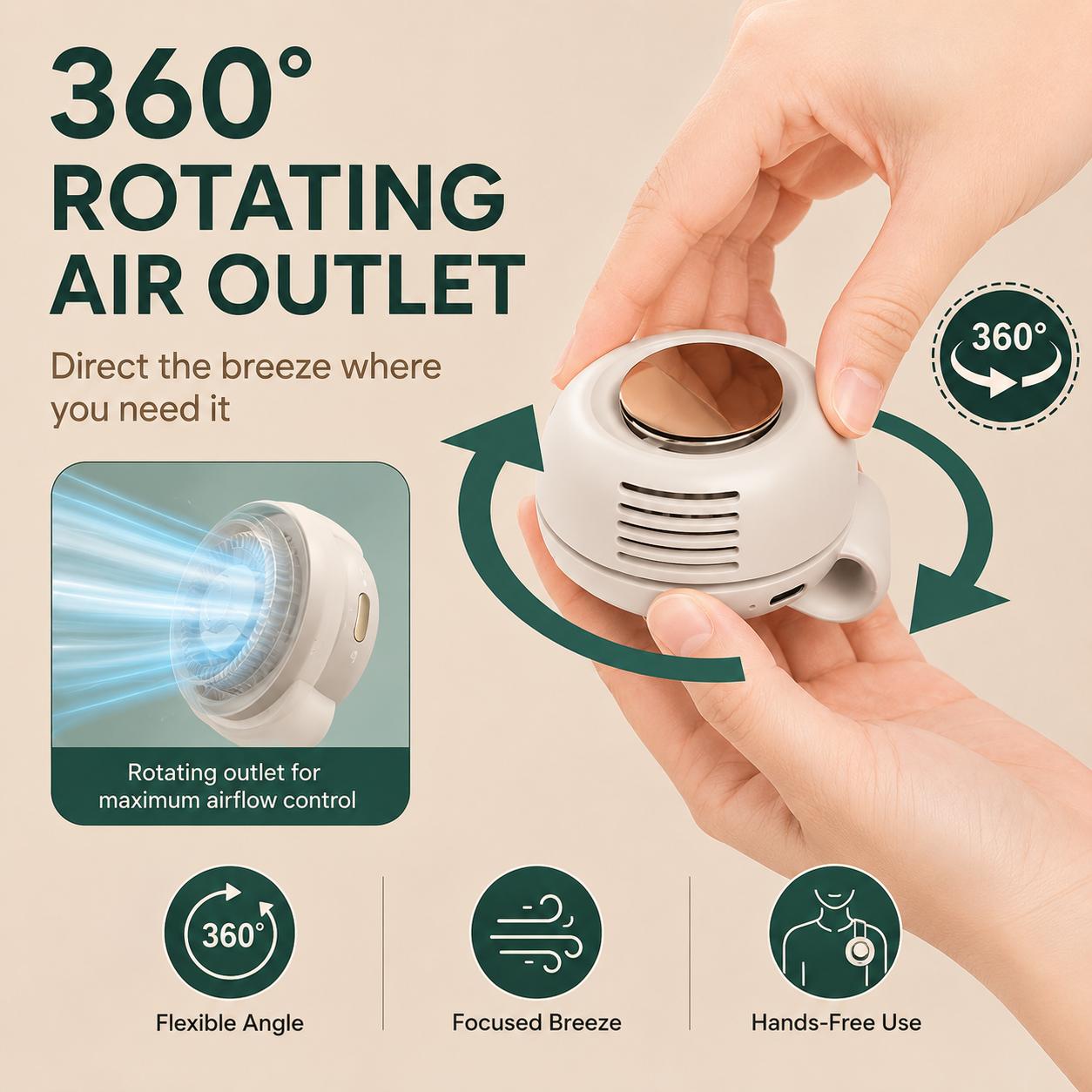 Mini Bladeless Portable Fan, Rechargeable 3-Speed Waist Clip Fan with Quiet Turbo Airflow, Handheld Personal Fan & Phone Cooling Fan for Travel, Outdoor, Camping, Work & Gifts for Dad