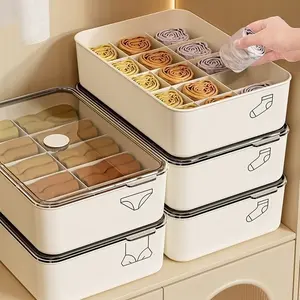 Transparent Underwear Storage Box with Lid, Durable Plastic Material, Space-Saving Closet Organizer, Portable Handle and Clothing Storage Function