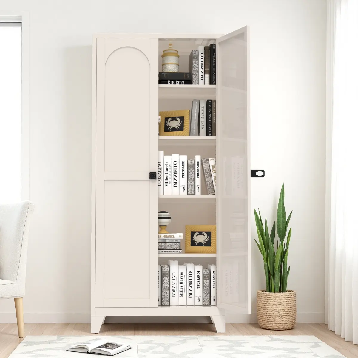 Metal Storage Cabinet with Combination Lock, Full Steel Cabinet with Adjustable Shelves, Moisture-Proof Formaldehyde-Free Security Cabinet, Large Capacity Multi-Compartment Organizer for Home Office Kitchen Bedroom