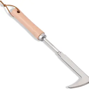 Crack Weeder 12" Stainless Steel Crevice Weeding Tool with Wood Handle L-Shaped Side-Walk Weed Puller Spatula for Garden Lawn Yard Patio Terrace Paving Moss Small Gardening Tool