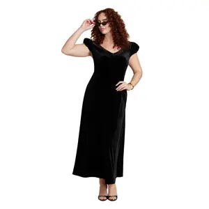 ELOQUII Women's Plus Size Velvet Short Puff Sleeve Maxi Dress
