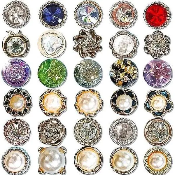 30 Sets No-Sew Invisible  Brooch Buttons - Fashion Cover-Up Clips for Blouses, Dresses, Cardigans | Anti-Gap Modesty Pins for Women, Bridal & Daily Wear (Faux  & Rhinestone)