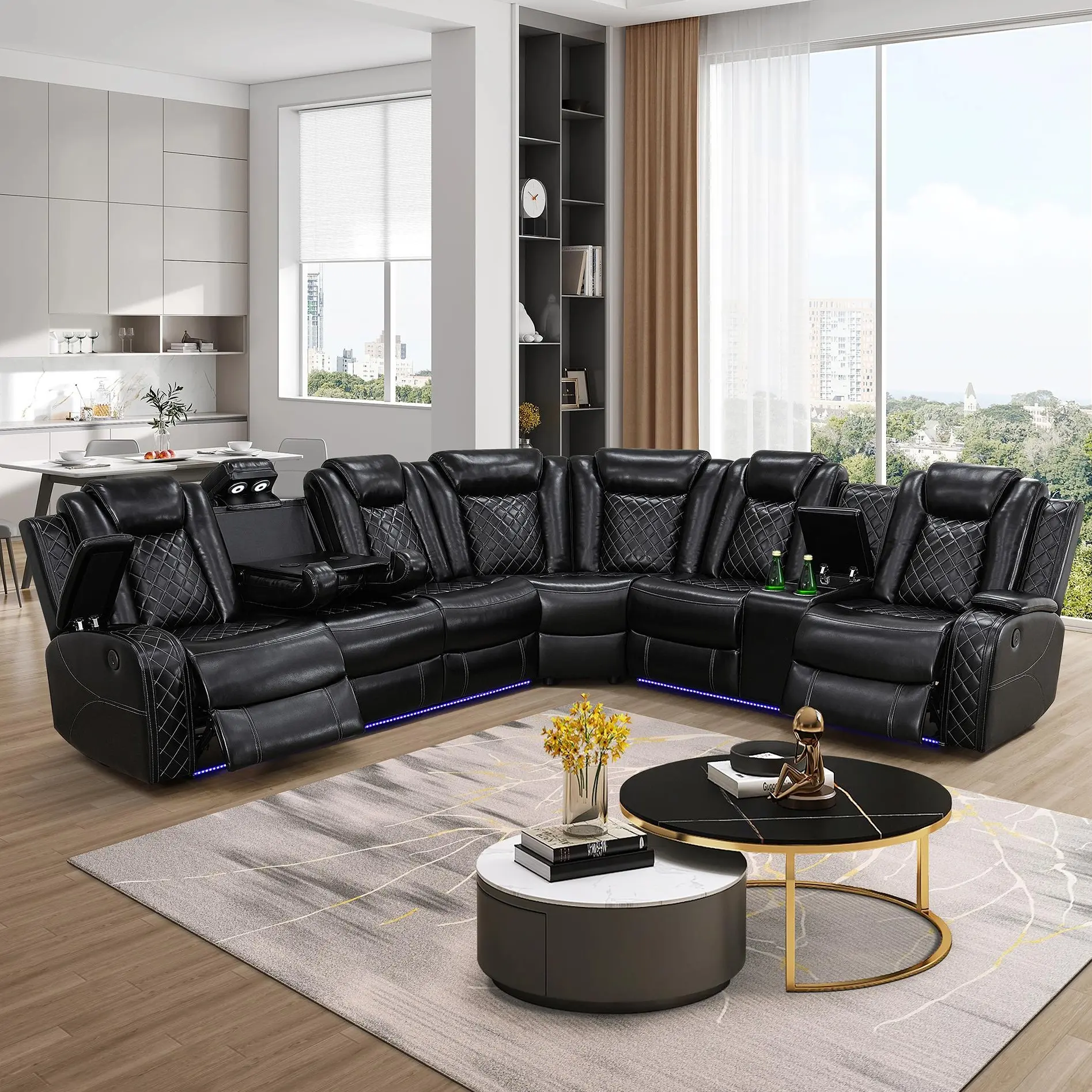 Black 3-Piece Faux Leather Reclining Sofa Set with Fixed Arms - Sturdy Frame, Breathable Material, Soft Cushions, Recliner Function, Easy Assembly, Ideal for Home, Apartment DIY Enthusiasts, Modern Indoor Living Room Furniture