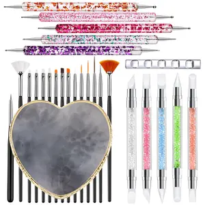 Nail Art Tools 27Pcs Set,Nail Art Brush,Resin Nail Art Palette,5 Pcs Nail Art Sculpture Pen,2-way Acrylic Silicone Engraving Pen Dotting Pen Tools Nail Art Kit for Nail Art DIY