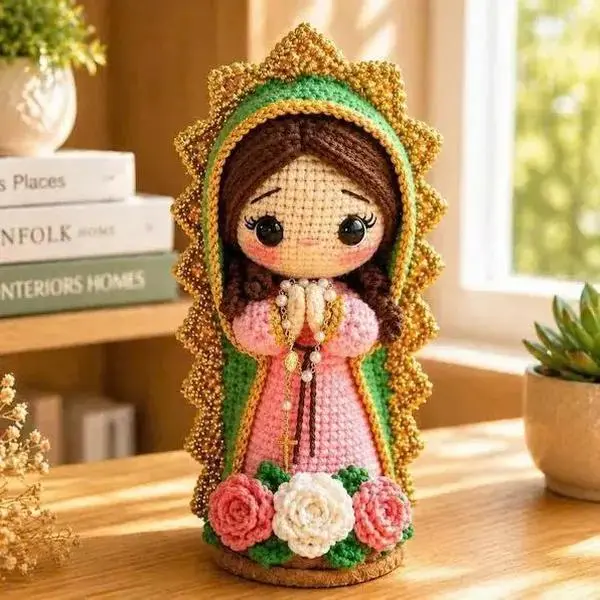 Our Lady of Guadalupe Amigurumi, Virgin Mary Crochet Doll, Catholic Saints Plush, Religious Baptism First Communion Gift