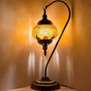 Warm Light Orange Swan Neck Handcrafted Turkish Mosaic Lamp