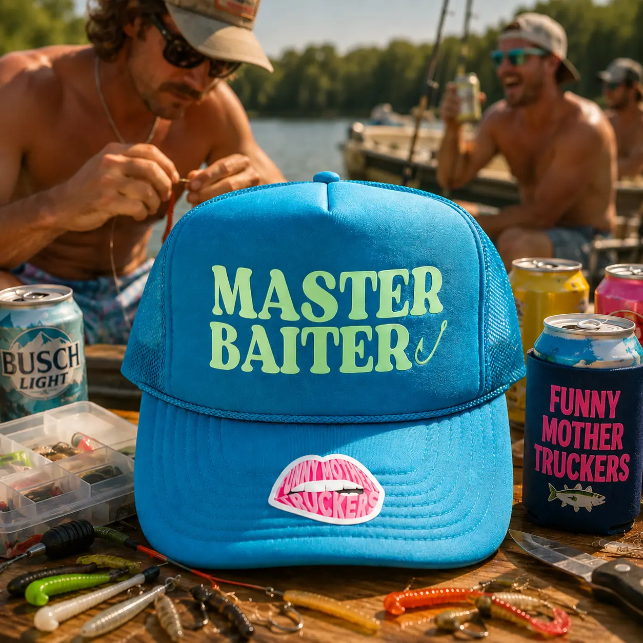 MASTER BAITER Classic Trucker Baseball Cap, Humorous Text Design, Casual Fishing Fashion Accessory, Outdoor, Party