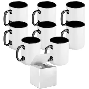 8-Pack 15oz El Grande Black Inside & Handle Sublimation Mugs With Individual White Gift Box