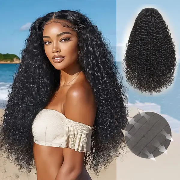 Jerry Curly Full 13X4 Lace Frontal Wigs Kinky Curly 180% Density Human Hair Wigs Preplucked Natural Hairline Natural Black Color Full Frontal Lace Wig