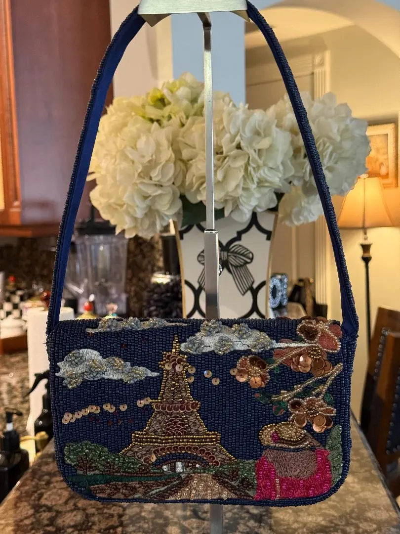 Trending Beaded Bags and Resort Collection - Paris Beaded Navy Shoulder Bag