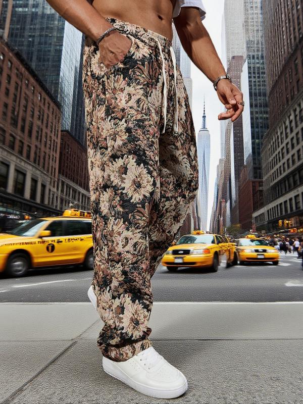 Men's Floral Pattern Pants, Street Fashion Trousers for Daily Wear, Men's Bottoms for All Seasons, Casual Beach Pants