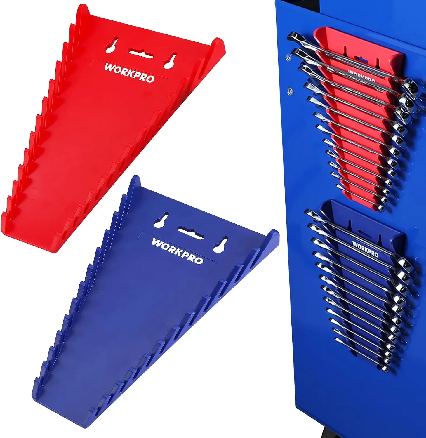 WORKPRO 2-Pack Magnetic Wrench Organizer, 12-Piece Wrench Holder Set for Tool Box Drawer, Wrench Rack Tool Trays SAE (1/4" - 15/16") and Metric (6mm-24mm)