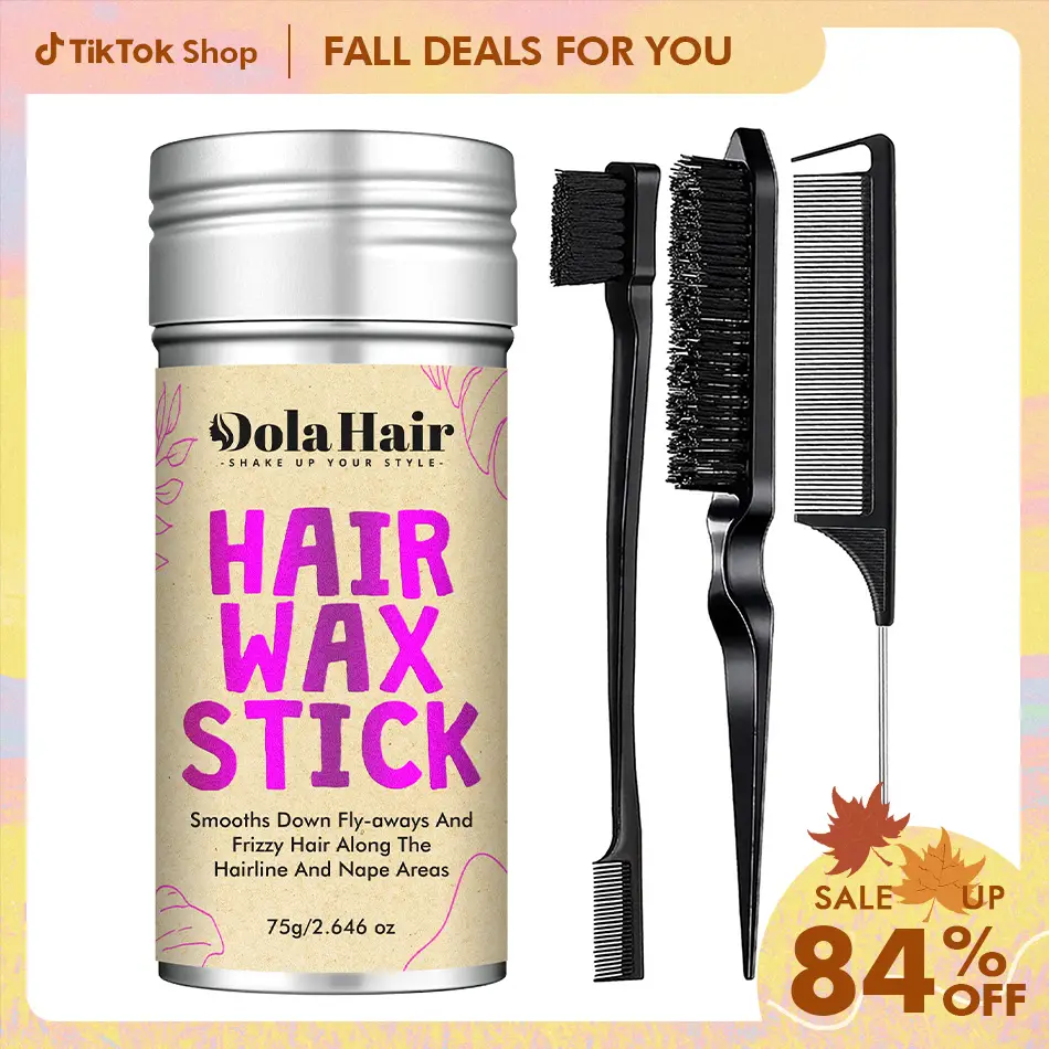 Dolahair Wax Stick Kit - Flyaway Control and Styling Pomade Hair Brush & Combs for Slick Back Hairstyle Heatless Tool Lightweight Daily Haircare