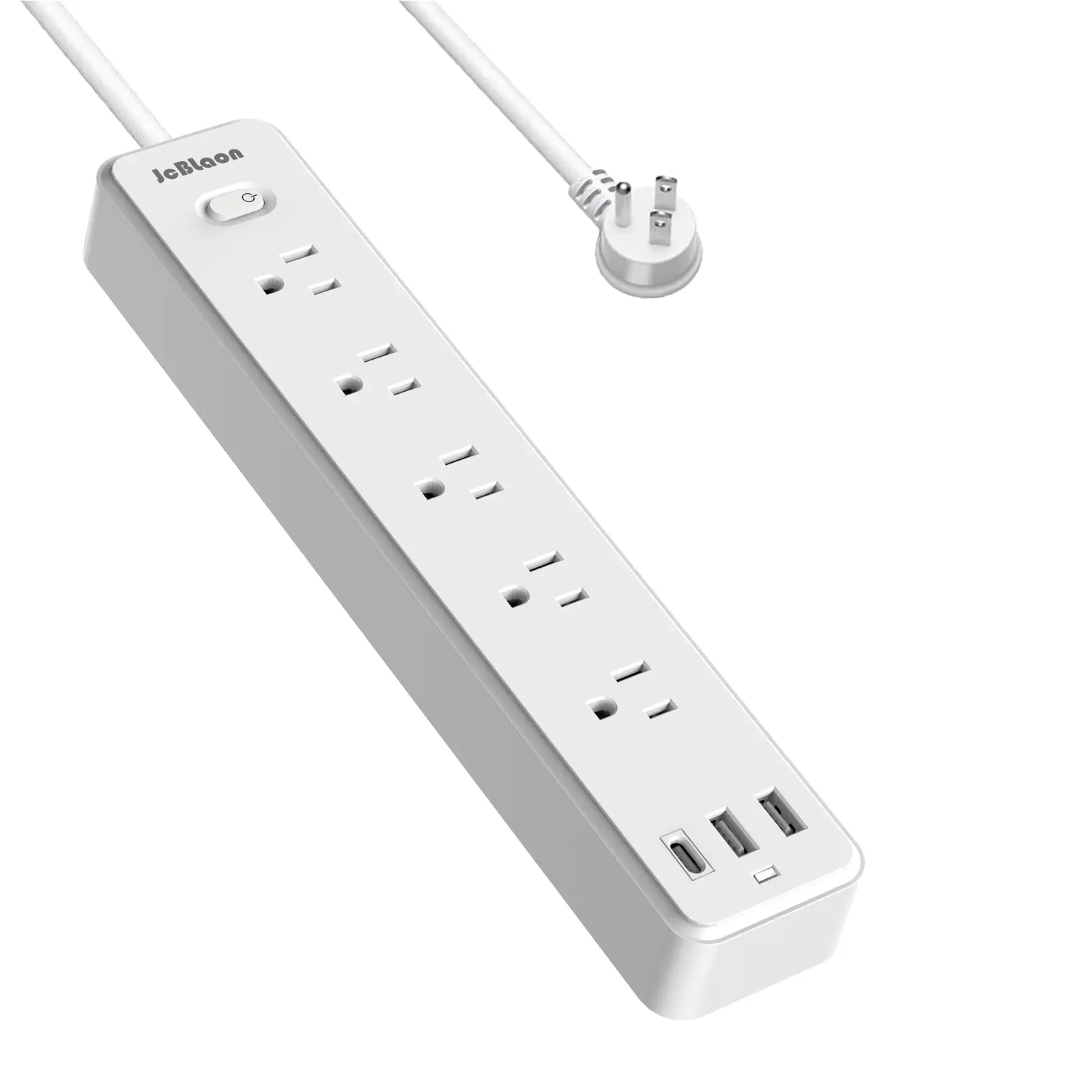 Surge Protector Power Strip - Extension Cord with 5 AC Outlets 3 USB (1 USB-C Ports), 6ft Flat Plug with Overload Surge Protection, Wall Mount.