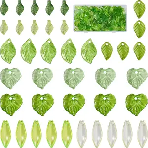 Pandahall 320Pcs Green Acrylic Leaf Beads Charms Transparent Maple Tree Leaves Pendants Cute Green Leaf Beads Caps for Jewelry Making Necklace Earring