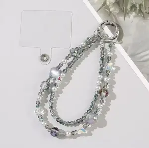 New Double Chain Short Star Mobile Phone Chain Pure Handmade Beaded Bag Keychain Wrist Mobile Phone Lanyard with Sparkling Crystals