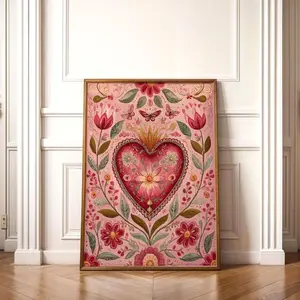 Mexican Folk Heart Wall Art | Corazon Sagrado Print | Valentines Gift for Her Q