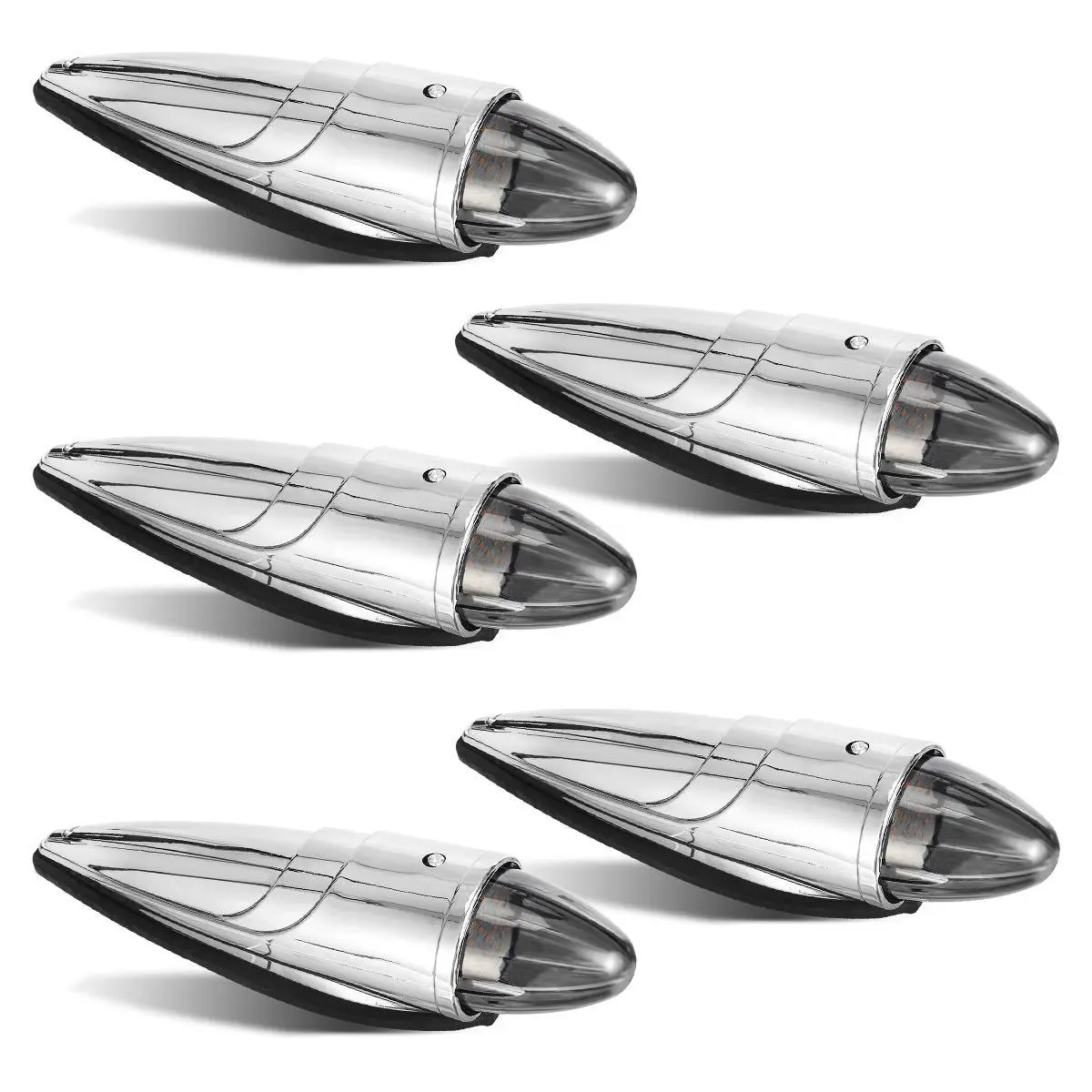 Partsam 5PCS 21LED Smoke Torpedo Cab Marker Roof Running Top Lights Assembly Super Bright Chrome Heavy Duty Trucks Lights Replacement for International  /Peterbilt/Freightliner/Mack