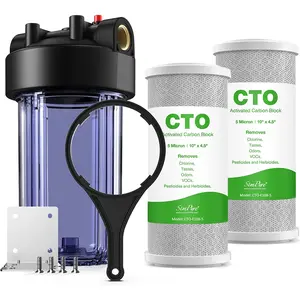 SimPure Whole House Water Big Filter Housing (DB10C), 10" x 4.5" CTO Carbon Filters & MPP Filters 1" NPT Brass Port