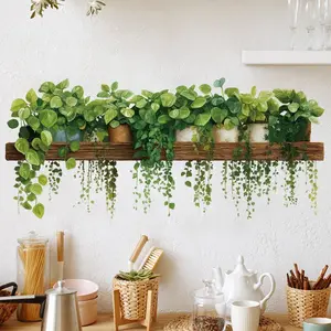 Hanging Green Plant (Pothos) Basket Wall Sticker, 1 Piece — Decorative Wall Sticker for Bedroom and Living Room, Life Waterproof Bathroom Decorative Sticker