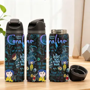 1 Pc 19/24/32oz double wall stainless steel thermal mug, vacuum insulated skinny tumbler, leak-proof lid, keeps drinks hot 12 h/cold 24 h, coraline doodle print, reusable for hot cold drinks, gift for holiday Christmas, Insulated Cups, Drinkware