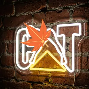Cool CAT Heavy-Duty Neon Light - USB-Powered Industrial-Style LED Wall Decor, White-Yellow Dual-Color Dimmable Man Cave Accessories for Garage-Studio, Ideal Gift for Mechanical Enthusiasts