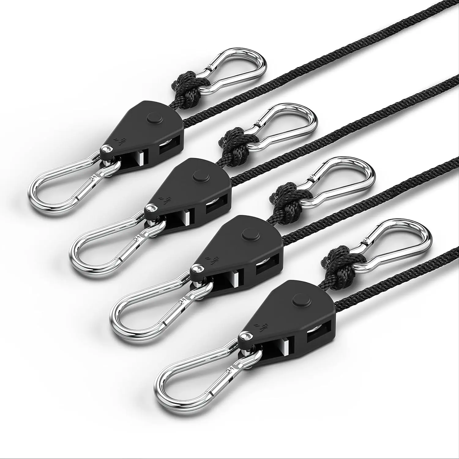 1/8" Rope Tie Downs Ratchet: 4 Pack of Grow Light Hangers Adjustable - Mini Ratchet Straps for Various Hanging and Strapping