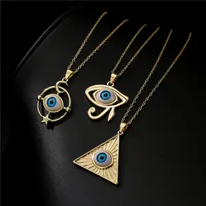 Stainless Steel Faith Pendant Necklace, Islam Hamsa Evil Blue Eye Jewelry, Exquisite Chain Turkish-Greek Ojo Turco Accessory for Sports & Outdoor Activities