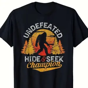 Men's Bigfoot Hide & Seek Graphic Cotton T-Shirt, Cute Casual Crew Neck Tee Ideal Holiday Gift