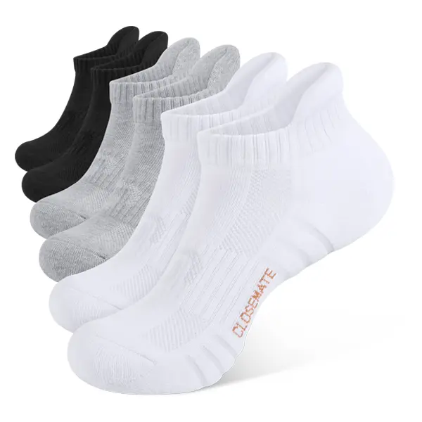 CLOSEMATE Ankle Socks for Men Cotton Socks Anti-Blister Cushioned Socks for Running & Workout 6 Pairs