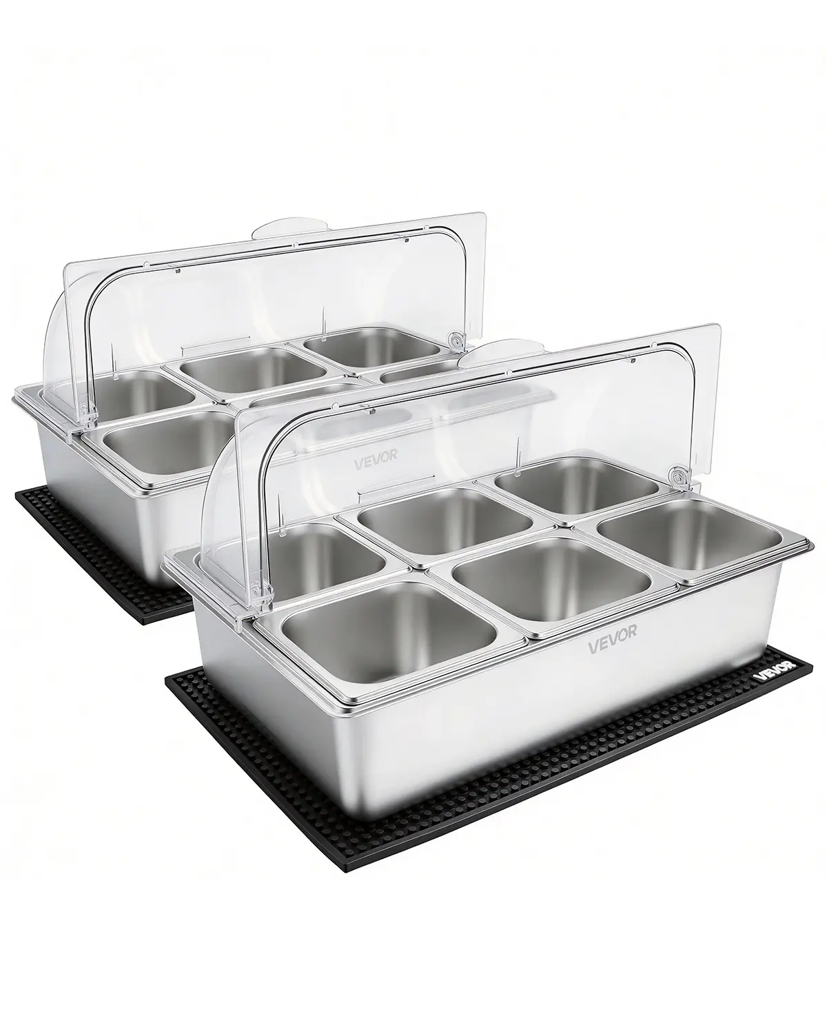 VEVOR Countertop Food Serving Display Container, Stainless Steel Food Salad Server Tray, Buffet Condiment Dispenser, Ice Cooled Rack with Clear Roll Top Cover, for Restaurant Hotel (6x1/6 Pan x2)