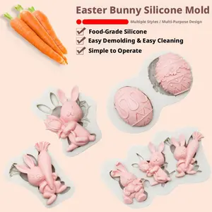 2-piece Easter silicone mold set for rabbit-shaped scented plaster pudding, mousse cake decoration, fondant dessert, and ice cube molds, high-temperature resistant, easy to demold