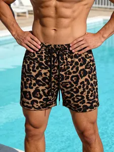Men's Leopard Print Quick-Dry Swim Trunks, Swimming Trunks, Casual Drawstring Waist Board Shorts Beachwear for Summer, Pool Parties and Casual Outings Men's Swimwear Collection #summeroutfits #animalprint