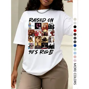 Women's Casual Loose-Fitting Round Neck T-Shirt, 90's R&b Fashion Statement Print, Summer Home Wear, Daily Vacation Outdoor Clothing