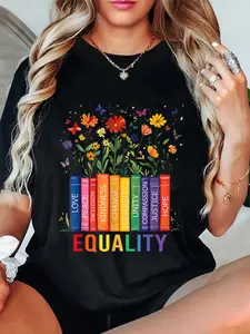 100% Cotton Equality Love Peace And Kindness Book Flowers LGBT Gay Pride T-Shirt