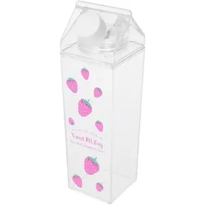 Milk Carton Water Bottle 17oz (500mL) Plastic Clear Square Milk Bottles No BPA Leakproof Water Bottle Portable Reusable Milk Carton Shaped Juice Bottle Perfect for Fitness Gym Camping Sports