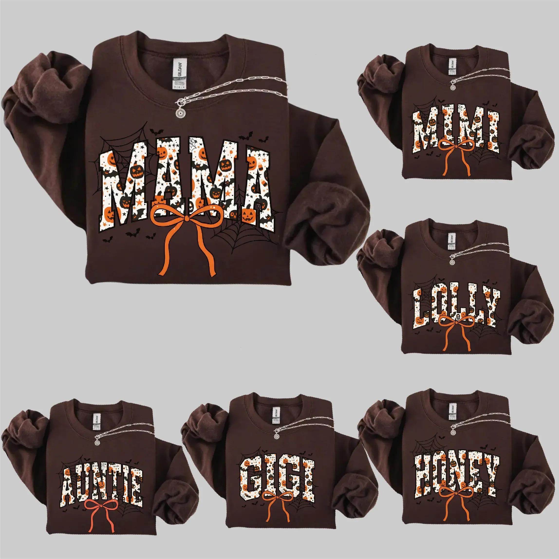 Custom Halloween Family Sweatshirt – Personalized MAMA MIMI GRANNY Crewneck, Cute Matching Family Halloween Tops, Spooky Season Gift for Women
