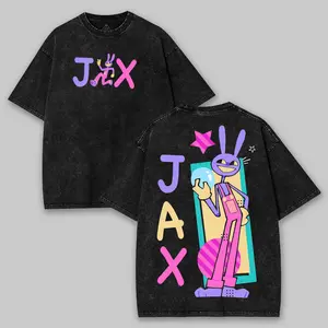 Jax The Amazing Digital Circus Vintage Washed T-Shirt, TADC Shirt, Tadc merch, Graphic Tee, Cartoon Double Printed Shirt, Washed Cotton Oversized T-Shirt, Menswear Streetwear Top