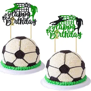 1Pcs Soccer Happy Birthday Cake Topper Glitter Trophy Happy Birthday Sign Football Player Cake Pick Decorations for Sport Theme Party Decoration Supplies