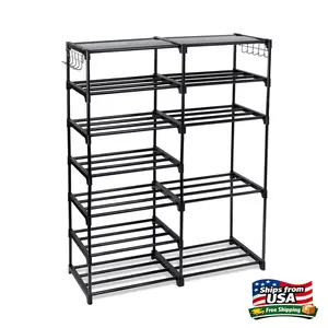 MS 7-Tier Space-Saving Shoe Rack, Holds up to 21 Pairs, Black
