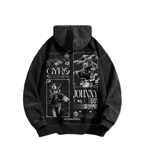 Johnny Joestar JJBA SBR Inspired Acid Wash Cotton Hoodie, Made in the USA | Premium Washed Cotton Blend Street wear Hoodie | Relaxed Fit anime fashion