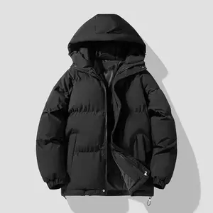 Men’s and women’s autumn/winter cotton down puffer jacket, thick hooded casual outerwear with a loose fit