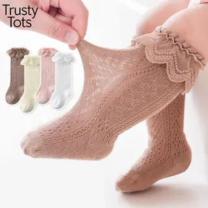Trusty Tots  Toddler Girls Knee High Socks Summer Breathable Knit Lace Ruffle Princess Socks for Party, Wedding, Photography Unisex Earth Tone Knit Baby Stocking / Tights Baby Leggings
