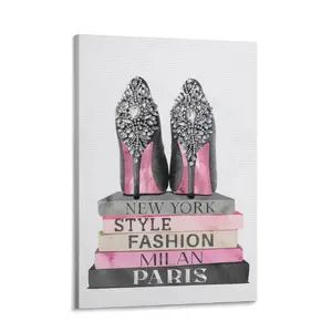 Pink Black Designer Shoes Fashion Design Wall Art Poster Print, Glam Home Decor, Glamour Wall Decor for Women, Luxury Gifts, Books, Girls Bedroom, Living Room