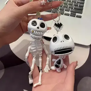 Moving Skeleton Keychain - Pull The String for Fun Motion, Cool Backpack Charm & Halloween Gift