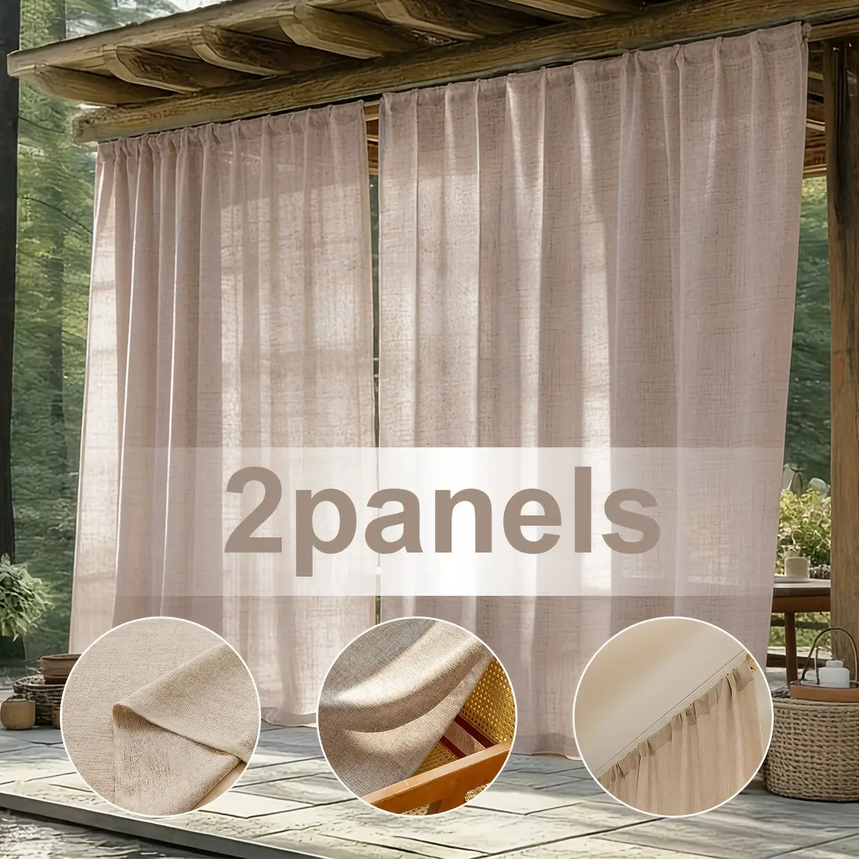 2-Pack Rainbow Hemp Outdoor Decorative Curtains, Easy Install Curtain, Translucent Privacy, Mimic Linen Feel, Top Rod Pocket Hanging, Ideal for Balcony, Courtyard, Patio, Home Decorative Curtain